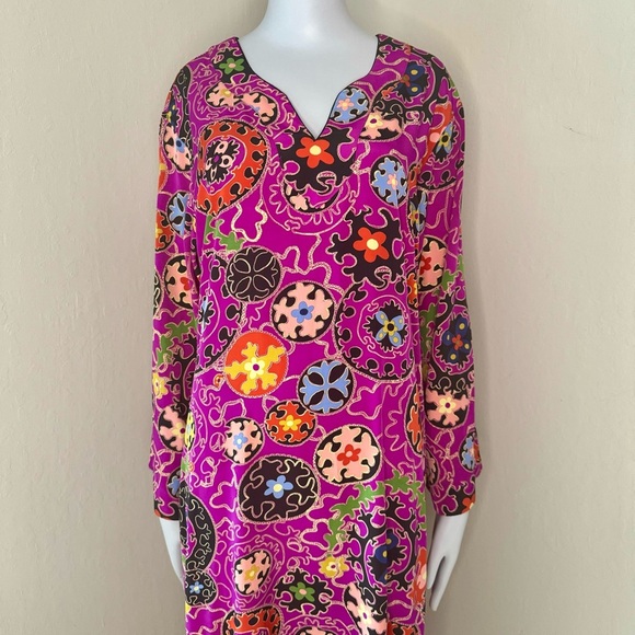NATORI Vintage Silky Geometric Print Caftan Kaftan Nightgown Loungewear Retro M - Picture 5 of 15
